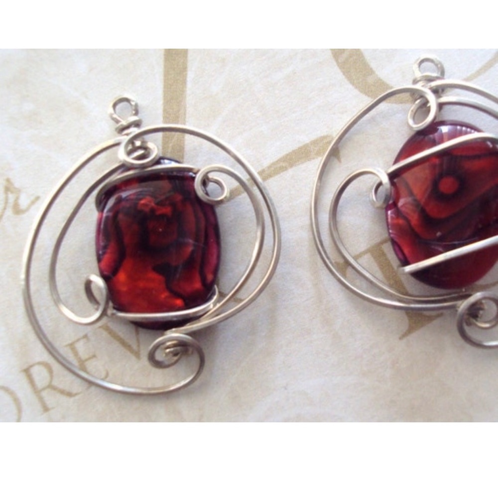 Handcrafted Red Paua Shell in Sterling silver wire wrap NWTS
